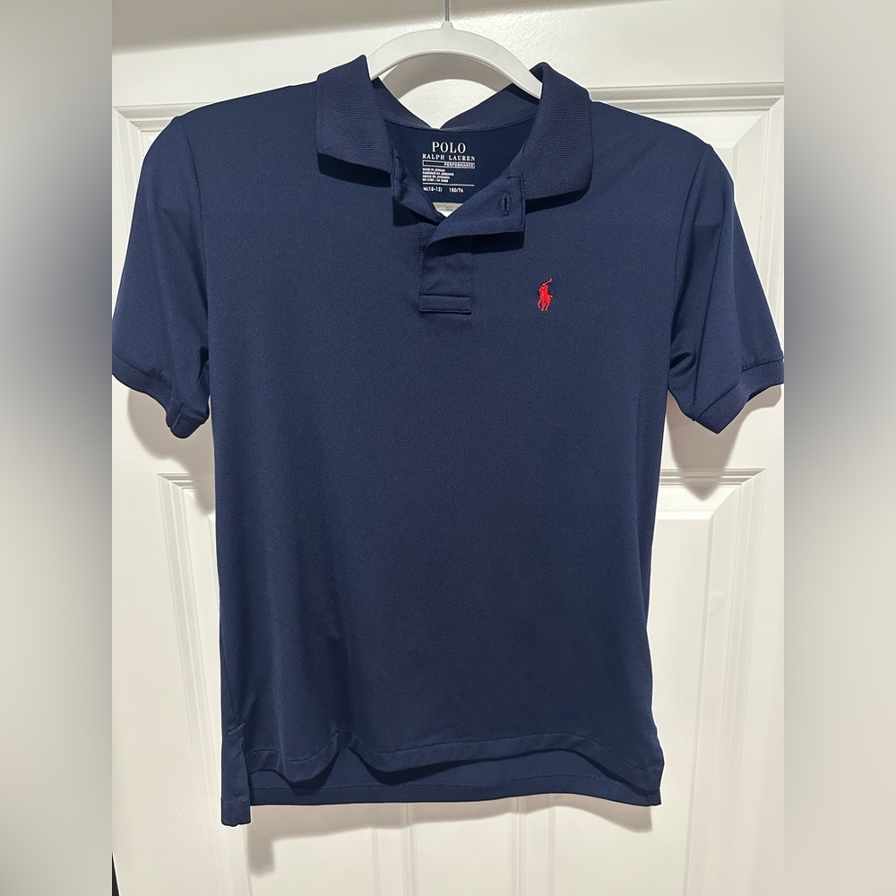 Polo Ralph Lauren Boys Performance Polo‎ M 10 12 Navy Blue collared shirt
